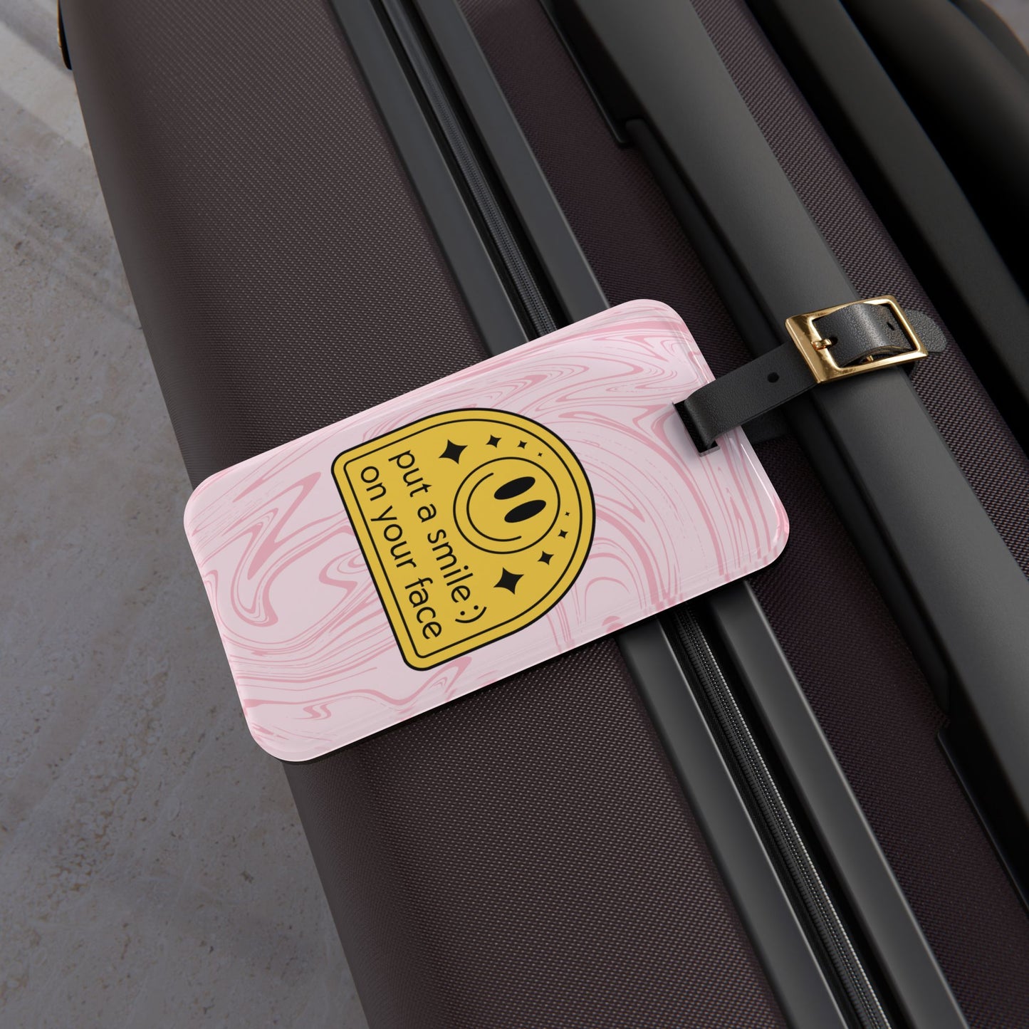 Fun Smiley Luggage Tag – 'Put a Smile on Your Face' Travel Accessory