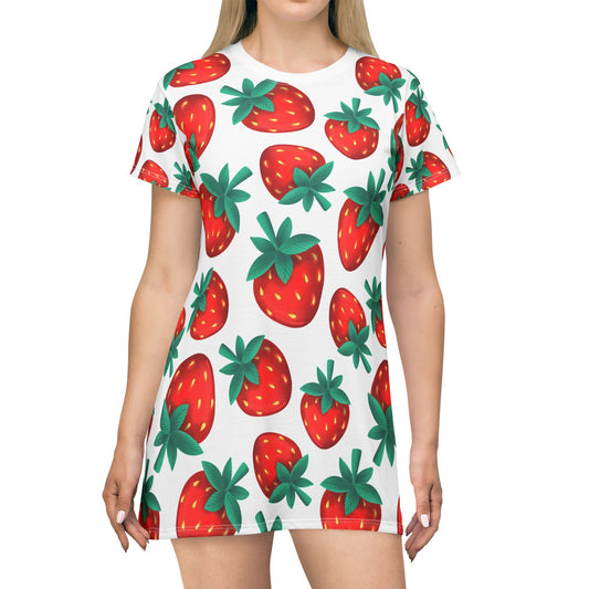 Strawberry Print T-Shirt Dress - Sweet and Playful Summer Dress