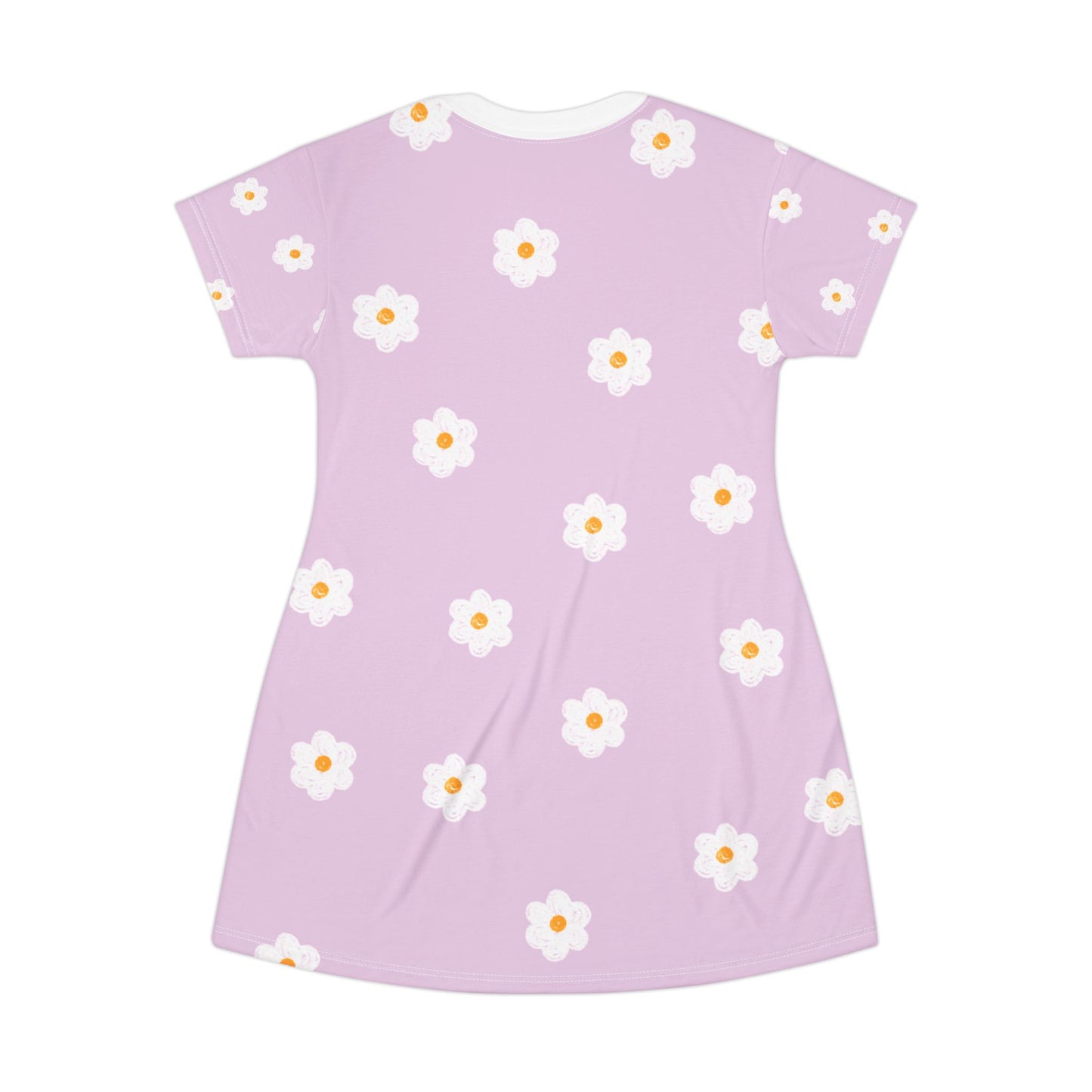 Floral Short Sleeve T-Shirt Dress - Cute Lavender Daisy Design for Spring & Summer Style