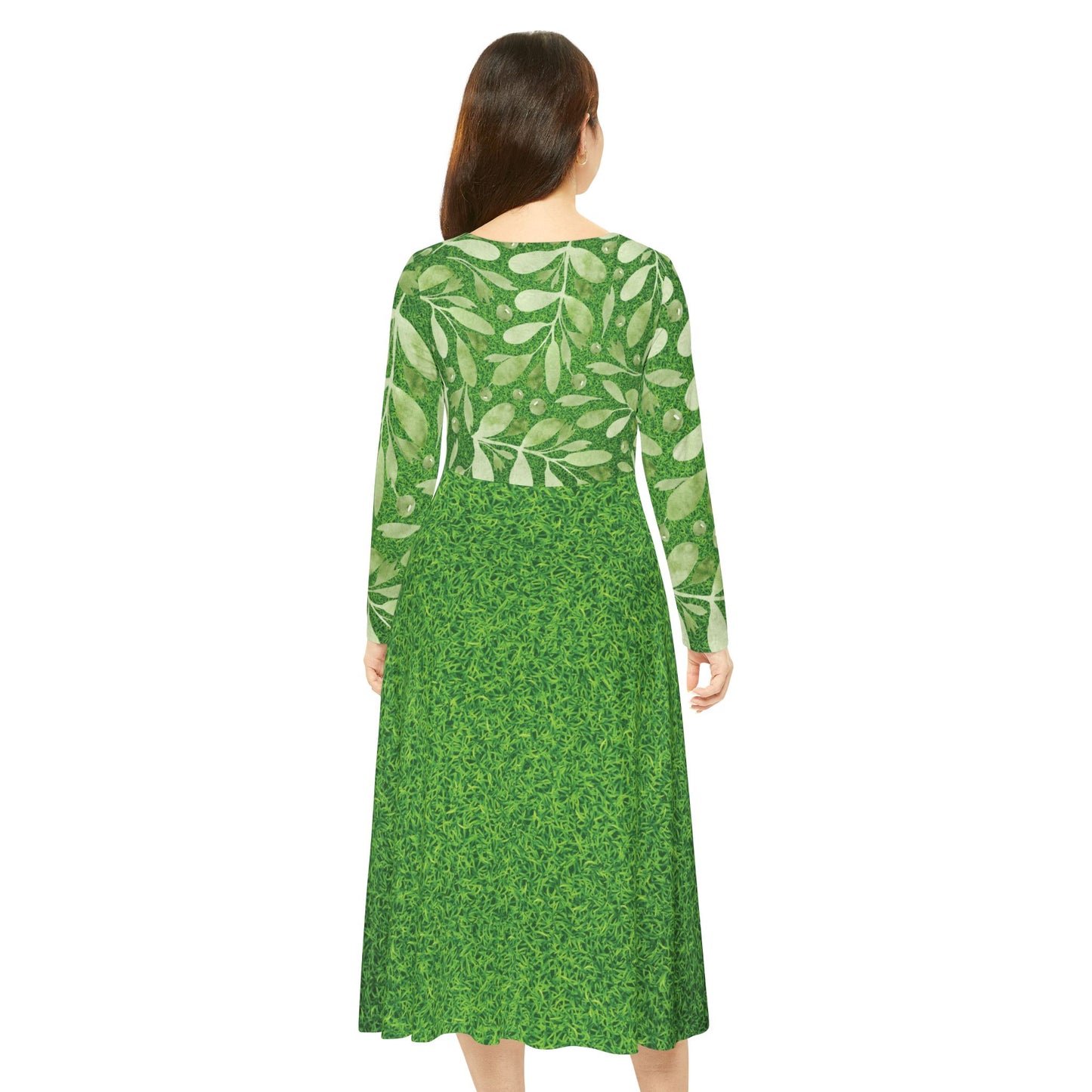 Floral Green Long Sleeve Dance Dress - Perfect for Spring Celebrations