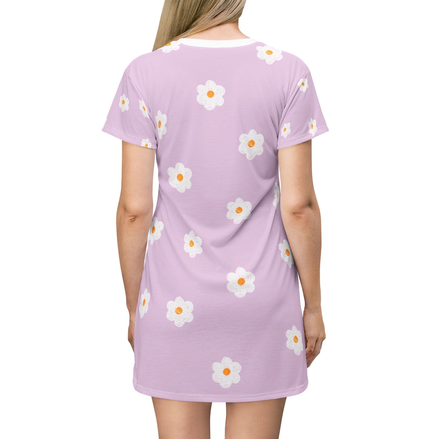 Floral Short Sleeve T-Shirt Dress - Cute Lavender Daisy Design for Spring & Summer Style