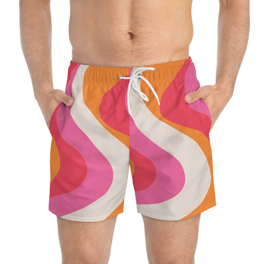 Retro Wave Swim Trunks - Vibrant Summer Beach Shorts