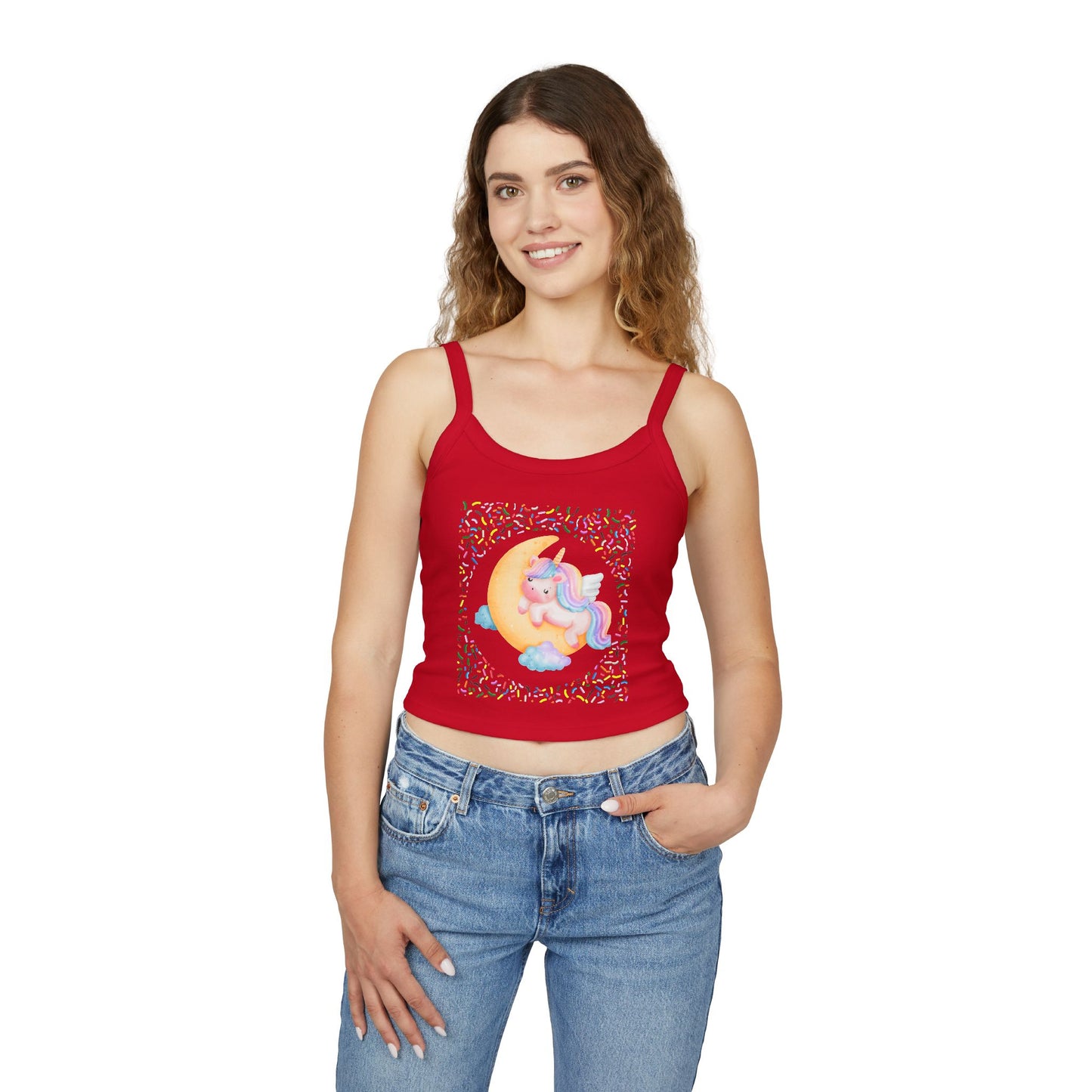 Spaghetti Strap Tank Top, Women's Wear, Summer Collection, Stylish And Chic, Comfortable And Durable, Cute Unicorn Design