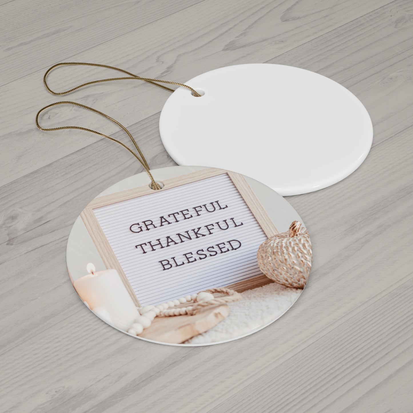 Christmas Ceramic Ornaments,  Home Decor, Grateful Thankful And Blessed Ornament