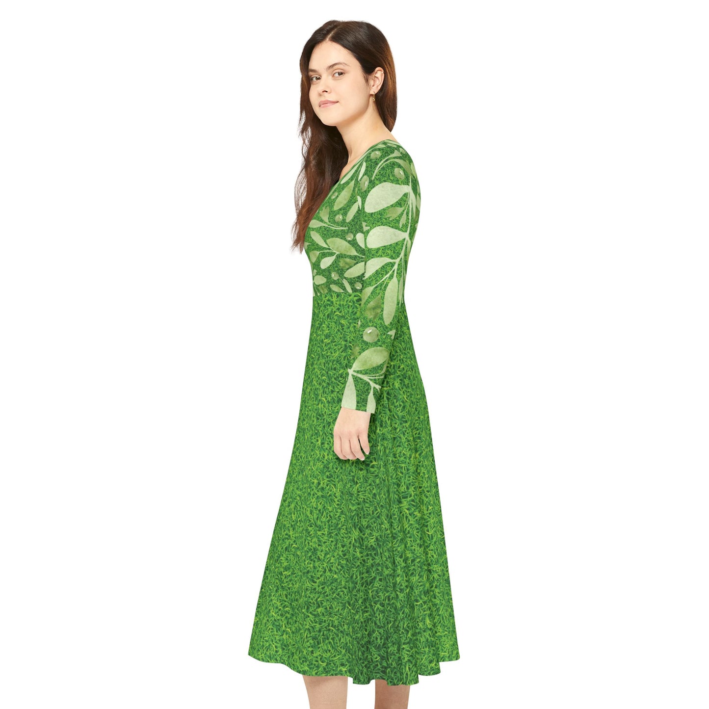 Floral Green Long Sleeve Dance Dress - Perfect for Spring Celebrations