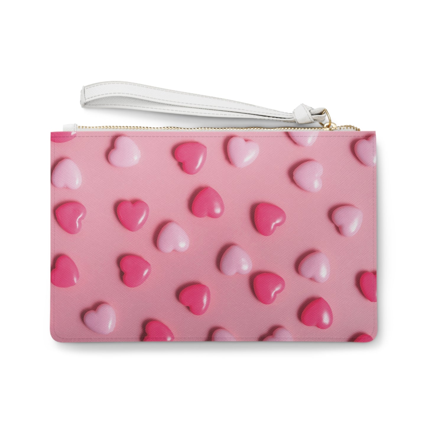 Valentine Special Edition Clutch Bag - Vegan Leather, Saffiano Pattern, Wrist Strap, Zip Fastening