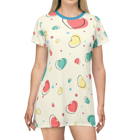 Heart Design T-Shirt Dress, High Quality