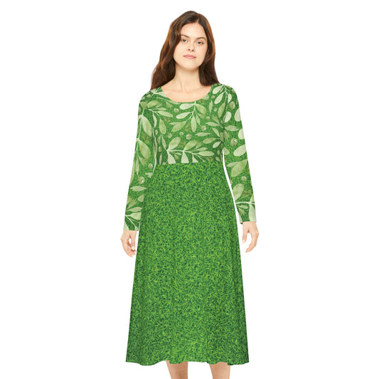 Floral Green Long Sleeve Dance Dress - Perfect for Spring Celebrations