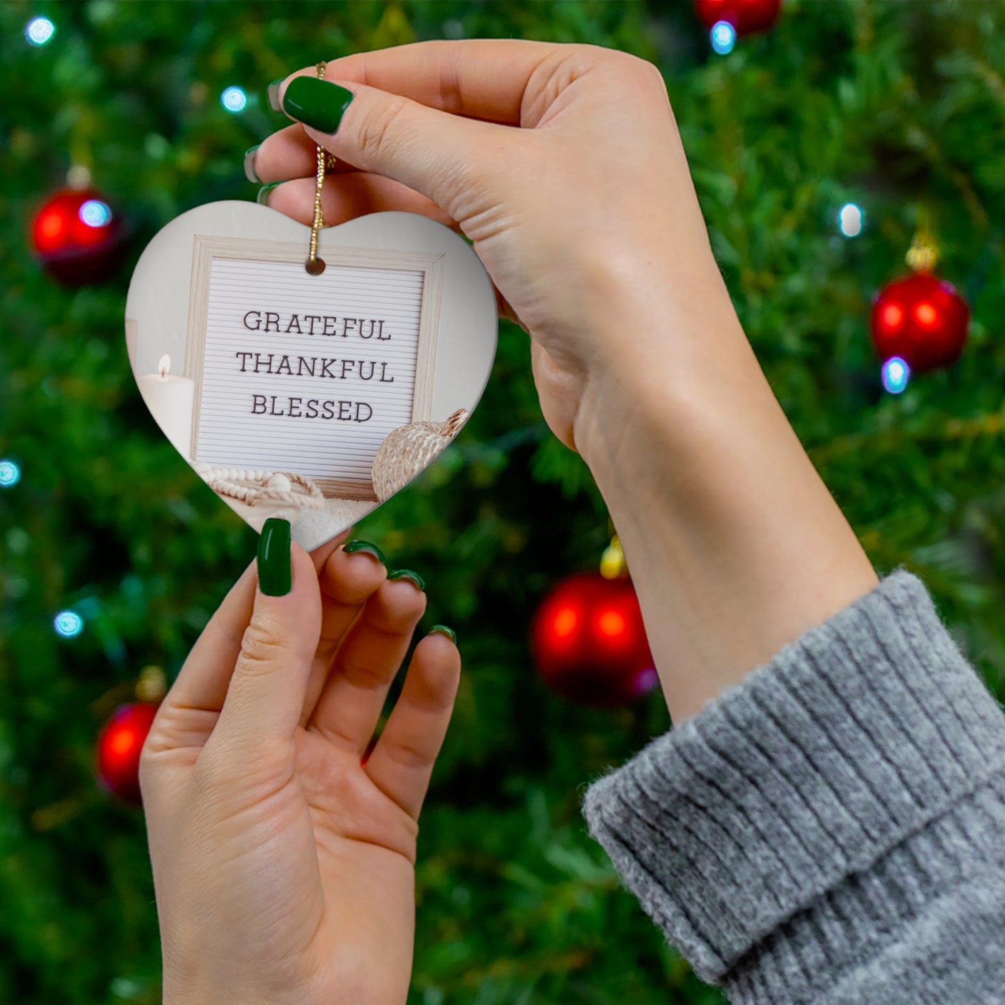 Christmas Ceramic Ornaments,  Home Decor, Grateful Thankful And Blessed Ornament