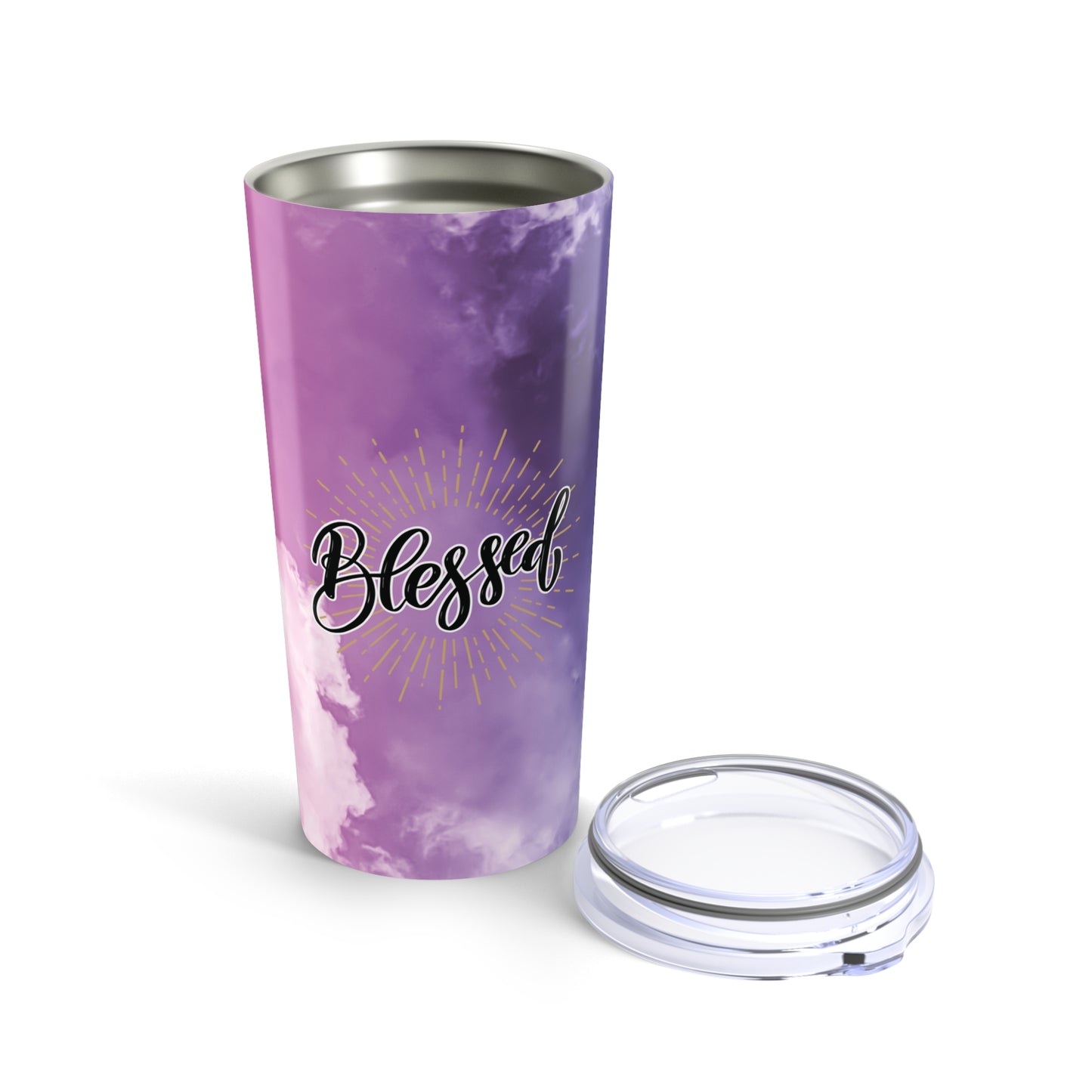 Blessed 20oz Tumbler - Inspirational Travel Mug with Pink and Purple Cloud Design