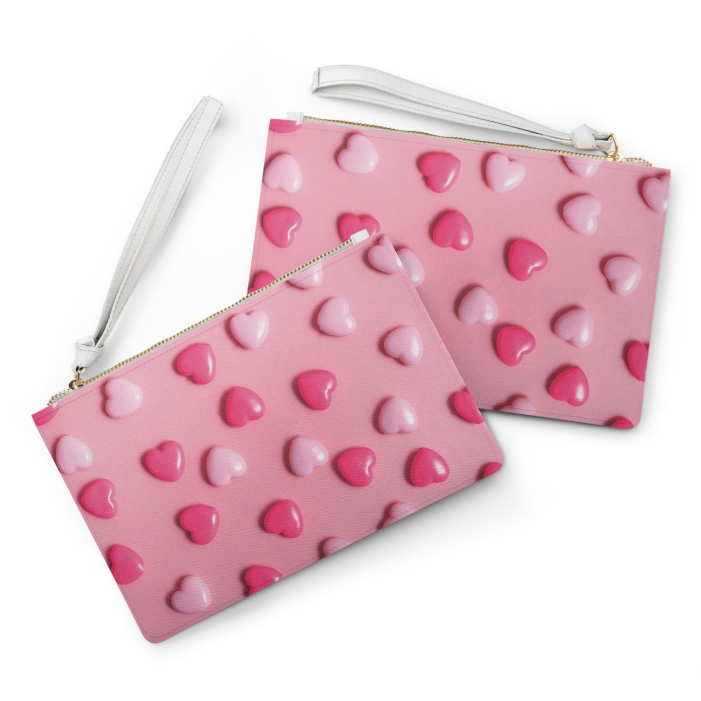 Valentine Special Edition Clutch Bag - Vegan Leather, Saffiano Pattern, Wrist Strap, Zip Fastening