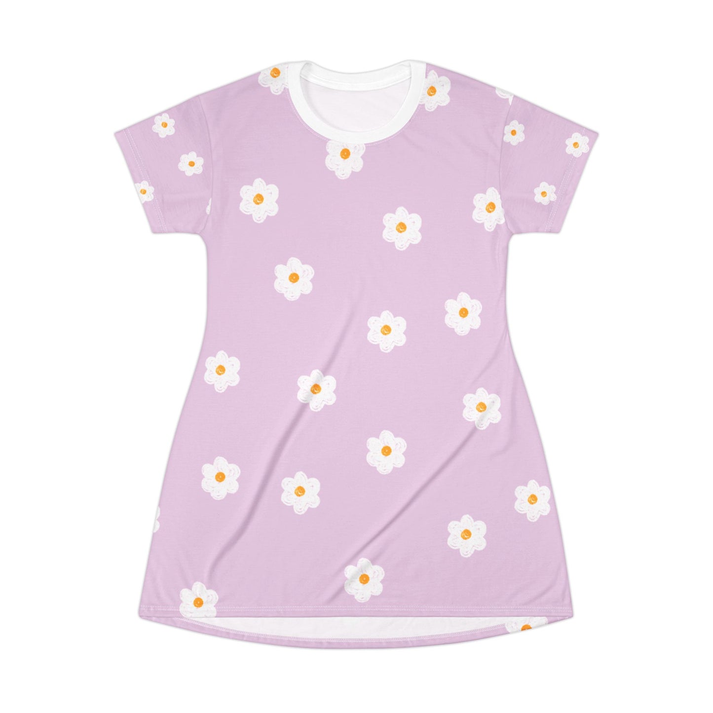 Floral Short Sleeve T-Shirt Dress - Cute Lavender Daisy Design for Spring & Summer Style