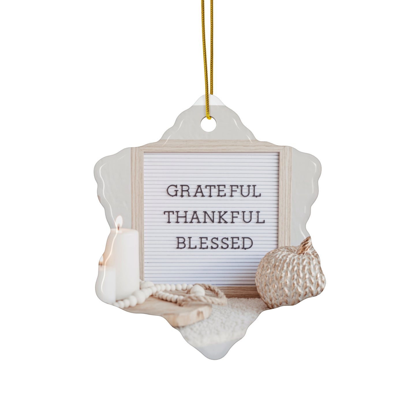 Christmas Ceramic Ornaments,  Home Decor, Grateful Thankful And Blessed Ornament