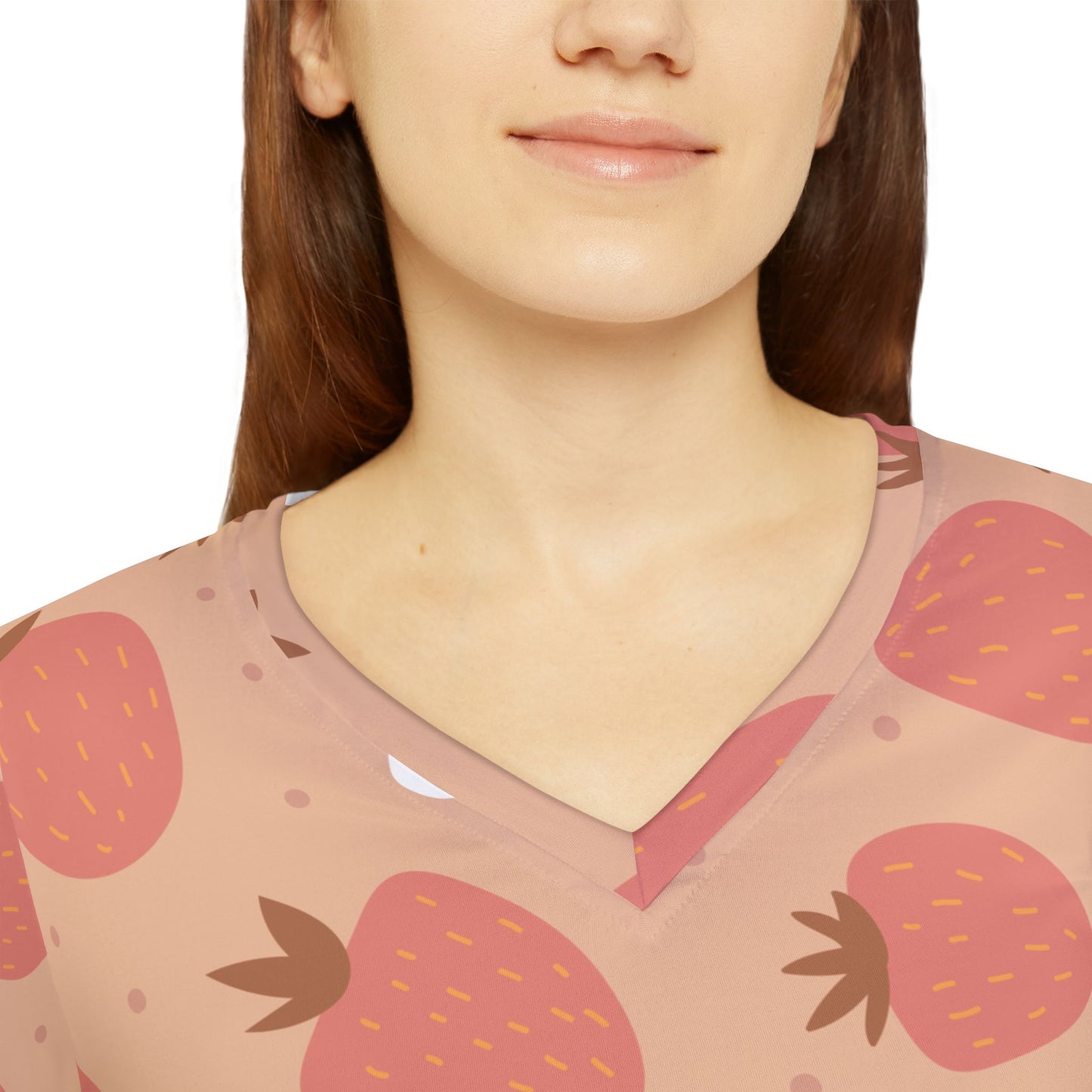 Women's V-neck Shirt, Cute Strawberry Flower Design, Comfortable And Stylish, Women's Wear, Minimal Yet Classy