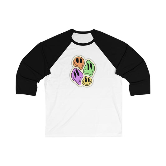 Colorful Smiley Face Unisex 3/4 Sleeve Baseball Tee - Fun & Casual Style for All Occasions