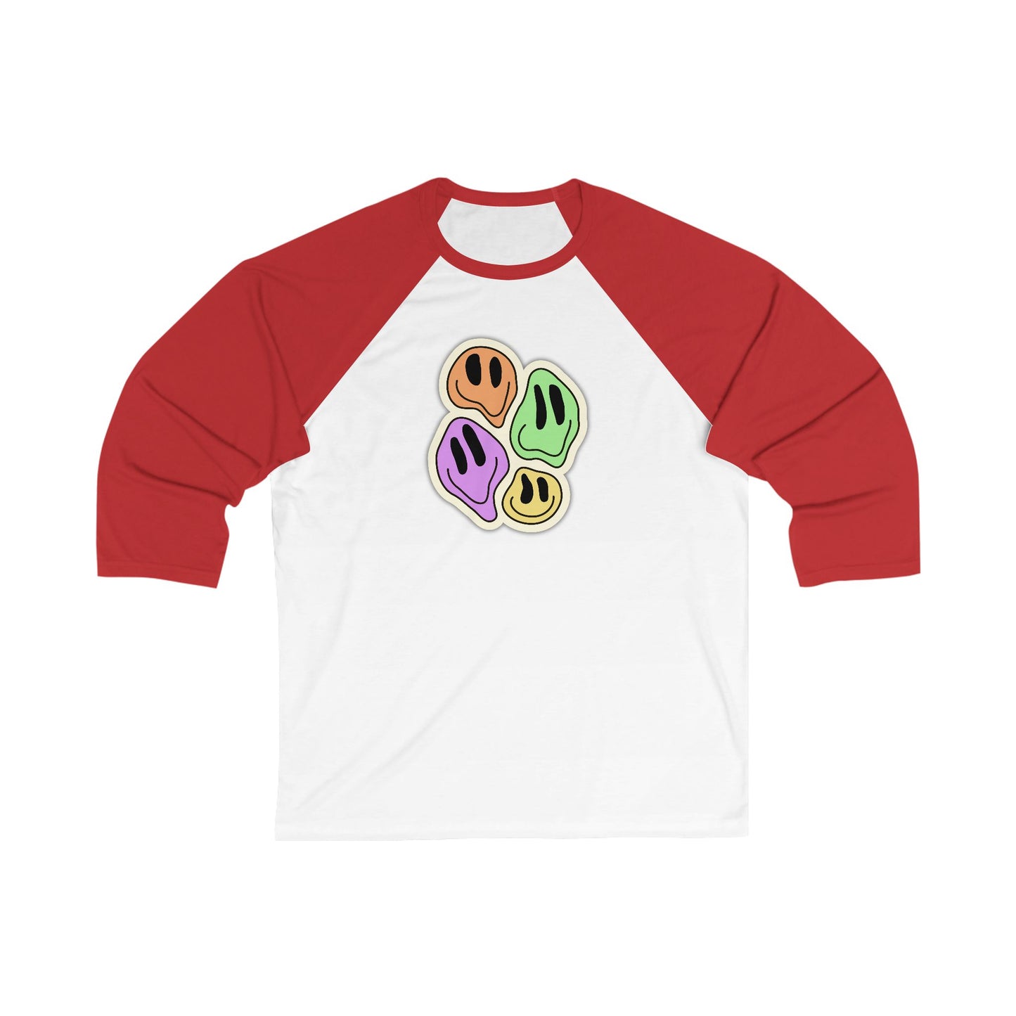 Colorful Smiley Face Unisex 3/4 Sleeve Baseball Tee - Fun & Casual Style for All Occasions