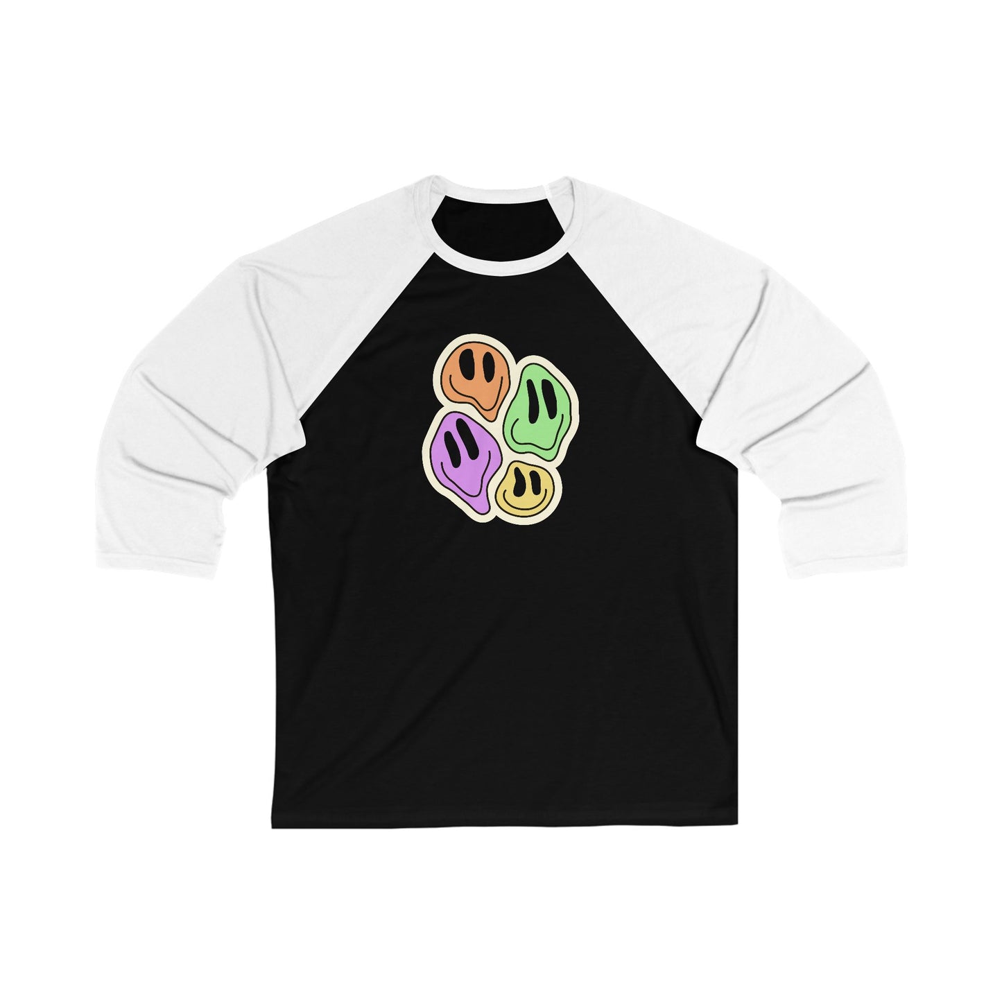 Colorful Smiley Face Unisex 3/4 Sleeve Baseball Tee - Fun & Casual Style for All Occasions